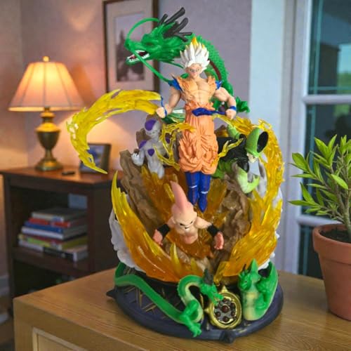 Image of Mayatra's Anime Style Dragon Warrior Collectible Figure Statue with Dragon & Energy Effect - Display Model - PVC Action Figure