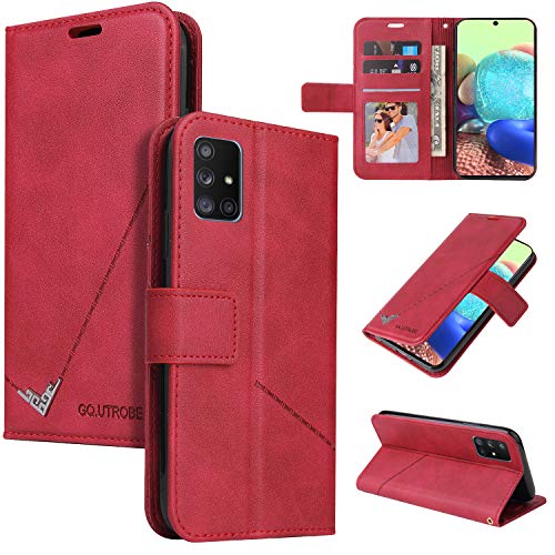 Preisvergleich Produktbild LODROC Galaxy A51 Hülle, TPU Lederhülle Magnetische Schutzhülle [Kartenfach] [Standfunktion], Stoßfeste Tasche Kompatibel für Samsung Galaxy A51 - LOYKB0600167 Rot
