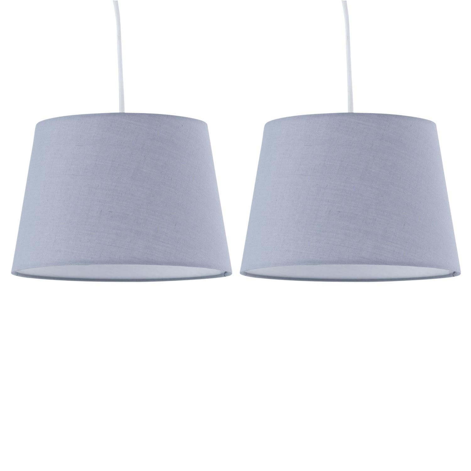 Set of 2 Grey Fabric Easy Fit Light Shades/Lampshades for Ceiling Light or Table Lamps, 23cm Diamater
