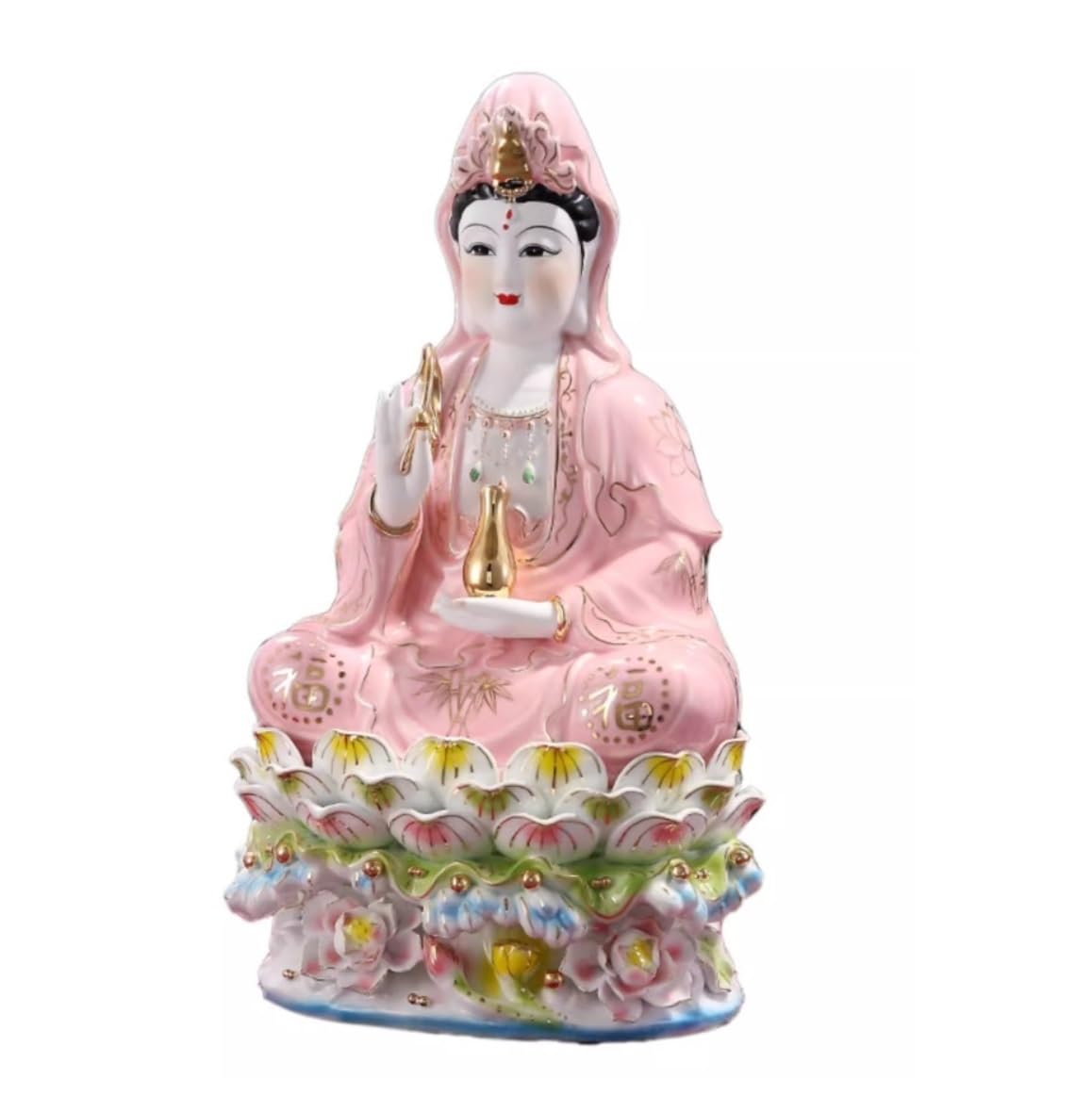 Budas Decorativos Buddha Estatua De Buda De Cerámica, Estatuas De Bodhisattva De Loto Sentado, Escultura De Estatuilla para Decoración De Oficina En Casa Escultura Adorno Artesanal(17in)