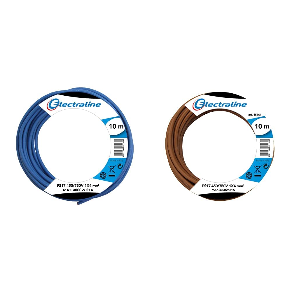 Electraline 13231 Cavo Unipolare FS17, Sezione 1 x 4 mm², Blu, 10 m & 13221 Cavo Unipolare FS17, Sezione 1 x 4 mm², Marrone, 10 m