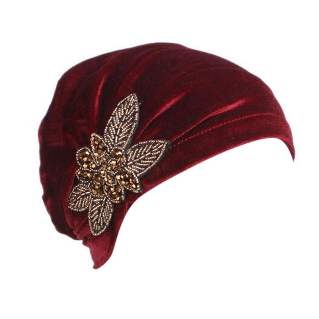 Sitrda Women's Wine 1Pcs Velvet Cancer Chemo Hat Slouchy Beanie Hat Fashion Chemo Headwear (Wine)