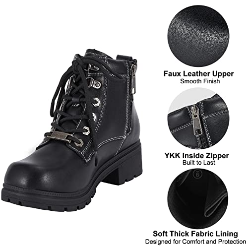 Dream Apparel Womens Lace Up Motorcycle Riding Boots with Side Zipper, Black Faux Leather Ankle Booties Biker Boots, Military Combat Booties for Ladies with Low Heel4