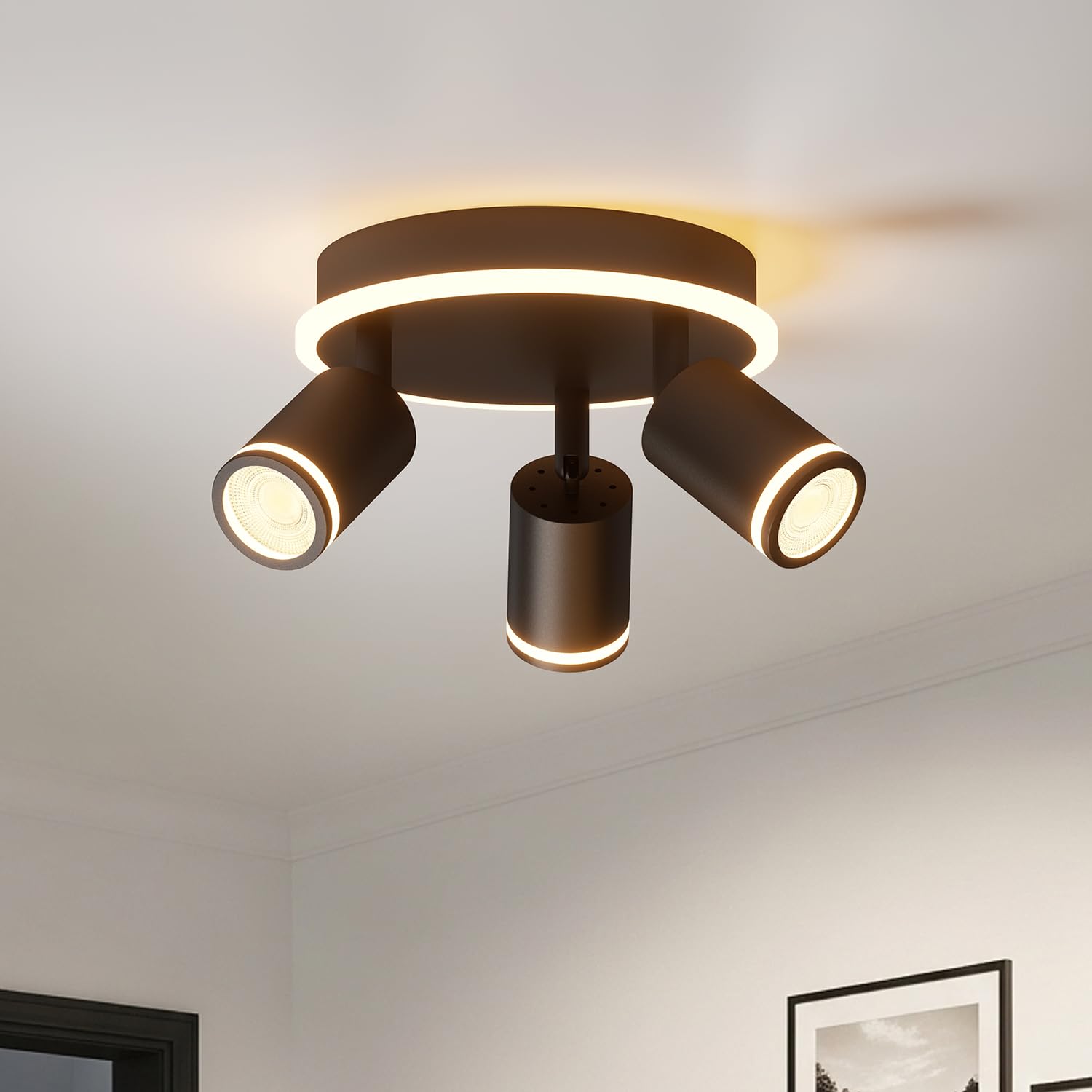Lvwit 3 Black Pc Lampshade -R Kitchen Lights Ceiling,Black Ceiling Light Fitting,3 Way Spot Light Ceilings With Gu10,Bedroom Lights Ceiling,Adjustable Spotlight Bar Lighting(No Bulbs)
