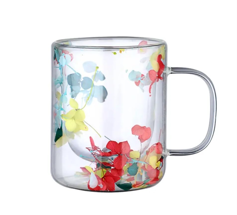 Double Walled Glass Coffee Mugs with Handle, Large Insulated Layer Coffee Cups, Clear Borosilicate Mugs, Perfect for Espresso, Cappuccino, Tea, Latte, Wine (350ml)