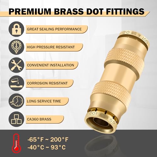 Image of CheeMuii 23 PCS Brass DOT Air Line Fittings Kit 1 /4 3 /8 1 /2 DOT Quick Connect Air Fittings Straight Union Push to Connect Air Hose Fittings for Semi Truck Trailers Air Brake System