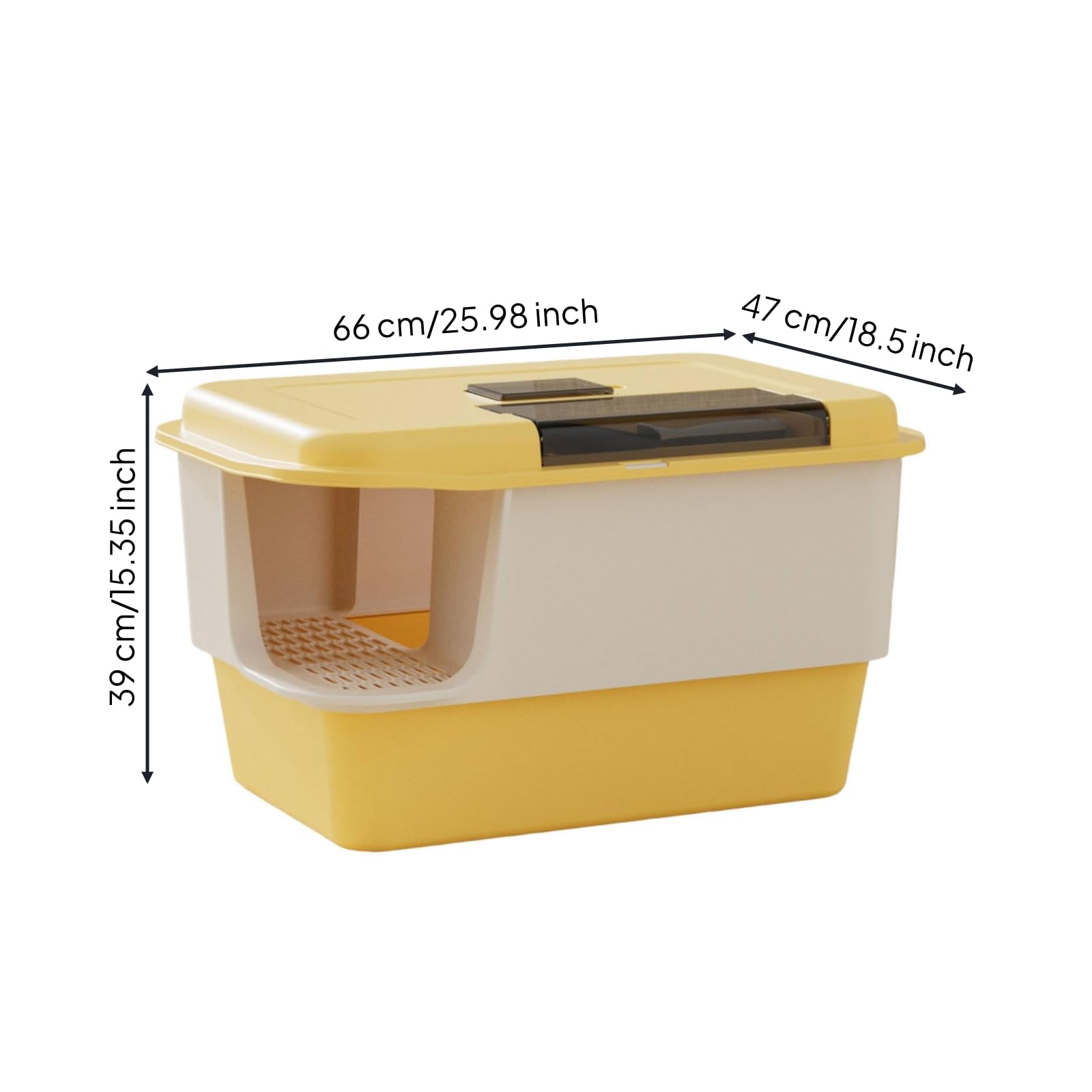 KESOTO Arenero para Gatos Cerrado Higiénico Caja Bandeja Inodoro con Entrada Baja 15 Cm Rejilla y Pala Material Polipropileno, Amarillo Locke, Arenero para Gatos con Pasillo Y Tapa Abatible