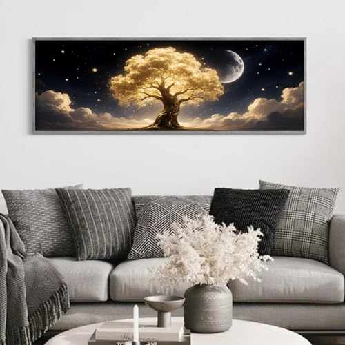Impression sur toile arbre doré abstrait de qualité premium 40x80 - 3