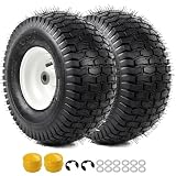 AR-PRO Replacement 15x6.00-6 Front Tire and Wheel Assembly for Riding Mower Lawn Tractor, 3' Centered Hub and 3/4' Bushings, 4-Ply Pneumatic (Set of 2)
