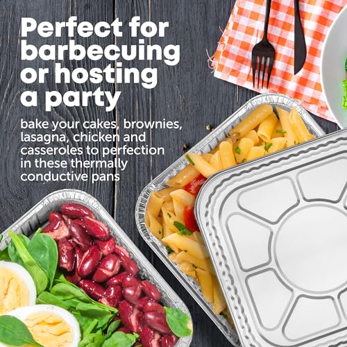 Image of 8x8 Disposable Aluminum Pans With Lids - 20 Pack Foil Pans For Cooking, Baking Cakes, Roasting & Homemade Breads - Disposable Food Containers With Foil Lids