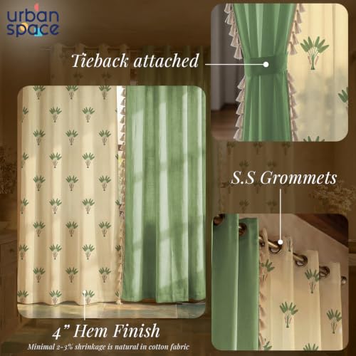 Image of Urban Space 100% Cotton Curtains for Door, Combo Set of 3 Curtains 7 feet Long, 60-65% Room Darkening Curtain, Tieback & Eyelets Included with Curtains for Home Decor (Palm Lagoon Green, 7 Feet)