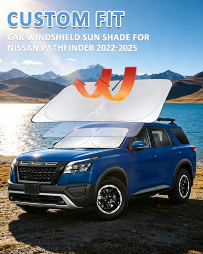 Image of Sun Shade for Nissan 2022-2026 Pathfinder Windshield Sunshade Sun Visor | Custom Fit Pathfinder Accessories Front Window Cover Shield Protector Block UV Ray Heat