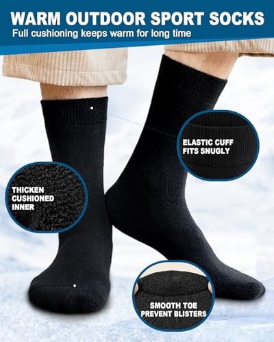 FuelMeFoot 5 Pairs Thermal Cotton Crew Socks for Men - Thick Warm Winter Socks For Hiking, Work, Gifts3