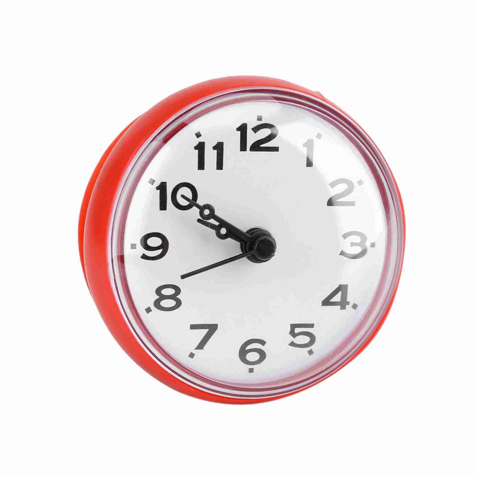 GYZOUKA Bathroom Shower Clock Suction Wall Window Mirror Round Bath Shower Clock Wall Clock (Red)