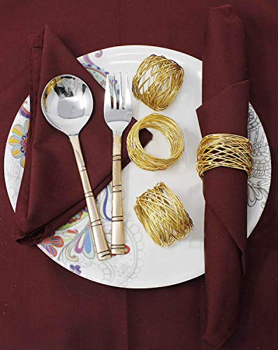 Image of SKAVIJ Handmade Twisted Wire Mesh Napkin Rings Holders Decor Dinner Party Wedding Thanksgiving Christmas Gathering (Gold 100pcs)