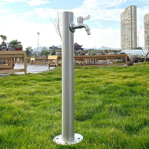 Dxysyldrun 95CM,Columna De Agua De Jardín Vertical Cilíndrica De Acero Inoxidable 304 con Grifo, Tubería De Agua A Prueba De Congelación Hidrante Vertical Fuente De Agua Decorativa