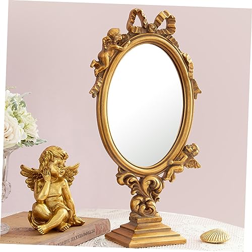 Espejo de maquillaje vintage Ipetboom 1pc elegante dorado miniatura 3