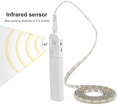 Miniatura 4 de CFGROW - Sensor de movimiento de iluminación para debajo del gabinete, 10 pies escalera de cama de cuatro modos armario lámpara cinta, impermeable 5