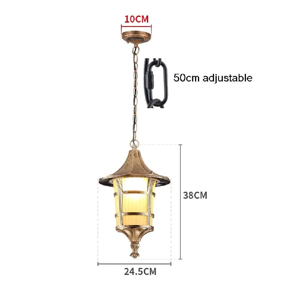 European Contemporary Exterior Balcony Hanging Light Outdoor Frosted Glass Lantern Courtyard Corridor Restaurant E27 Retro Victoria Retro Industry Chandelier Perfec/Bronze/38 * 24.5Cm