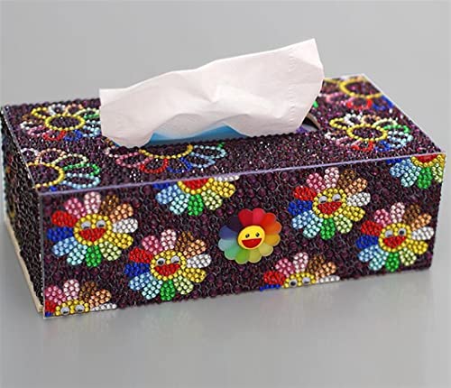 Caja de pañuelos con pintura de diamantes, dispensador de pañuelos cosméticos de arte hecho a mano, caja de pañuelos rectangular for niños, rompecabezas DIY, decoración del hogar de dibujos animados D