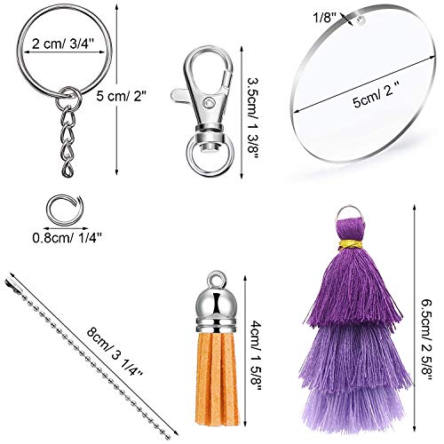 105 Pcs Acrylic DIY Keychain Blanks, WEST BAY Clear Transparent Circle Discs Keychain Blanks 3-Layers Colorful Tassel Pendant Bead Chain Lobster Clasp for DIY Projects Creative Crafts Kids Adults - Thumbnail 6