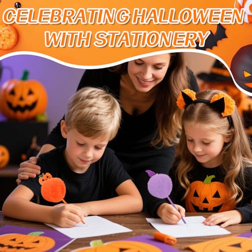 Meanju 6 Stück Halloween Stifte,Halloween Kugelschreiber,Kürbis Hexenmütze Fledermaus Schreibstifte,Geschenk für Büro,Schule und Party,0.7 mm Spitze,Schwarz Tinte,für Studenten,Erwachsene(Orange-B)