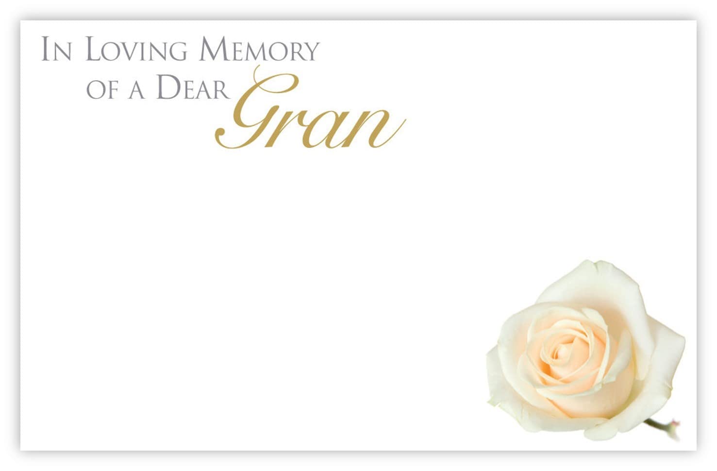celloexpress In Loving Memory Gran (White Rose) Flower Message Cards - 60mm x 90mm - Bereavement Florist Card Sympathy Condolences Notes (Pack of 100)