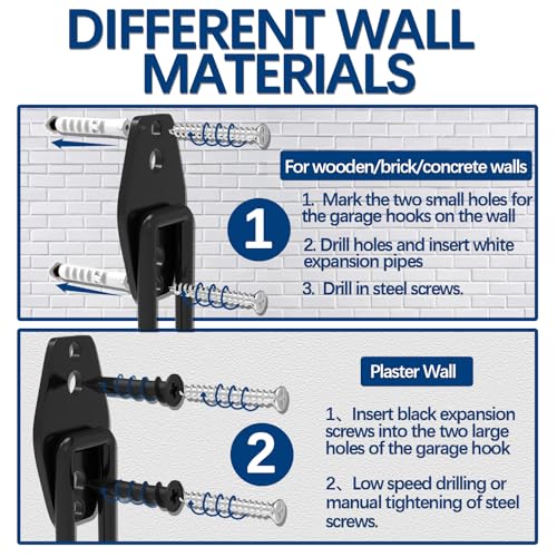 Image of 3-H Heavy Duty Garage Hooks, 14 Pack Wall Storage Organizer,Black