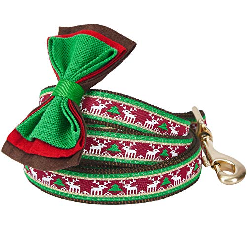 Blueberry Pet Christmas Santa Claus's Reindeer Dog Leash with Bowtie, 5' * 3/4', Medium, Leashes for Dogs