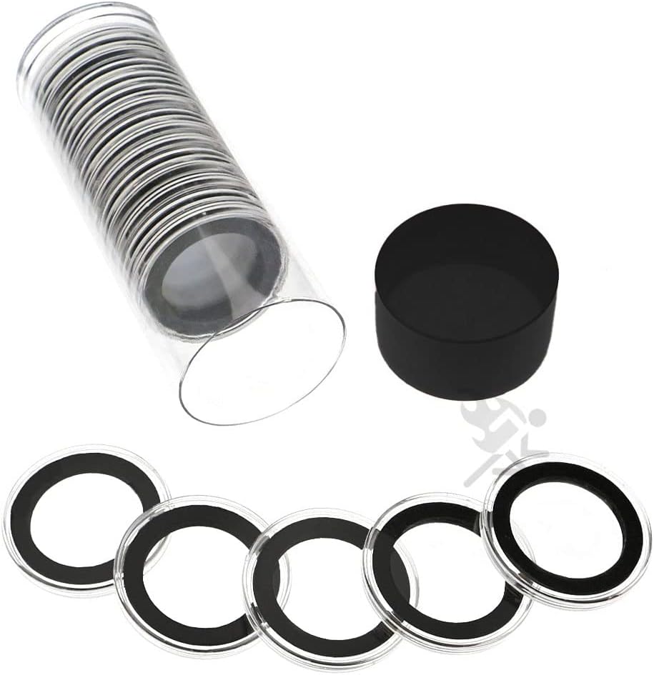 Amazon.com: Black Lid Capsule Tube & 20 Air-Tite 30mm Black Ring Coin ...