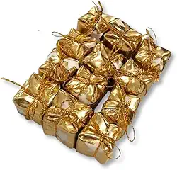 Kit 12 Enfeites de Natal Caixinhas de presente Douradas com Laço – Mini Presentes Decorativos para Árvore, Guirlandas e Embrulhos