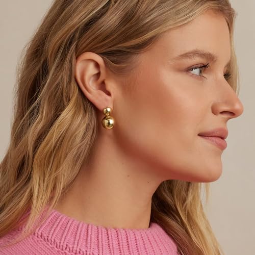 Gold Double Ball Drop Earrings for Women Round Ball Earrings Thick Bead Earrings Stud Trendy Jewelry3