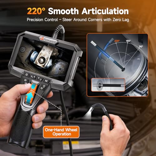 Image of FOXWELL Y400 Two-Way Articulating Borescope with Light, 0.24in Ultra-Slim Probe, 220 Articulation, IPS HD Screen, Industrial Endoscope Inspection Camera for Automotive Engine, HVAC & Plumbing - 5.3FT