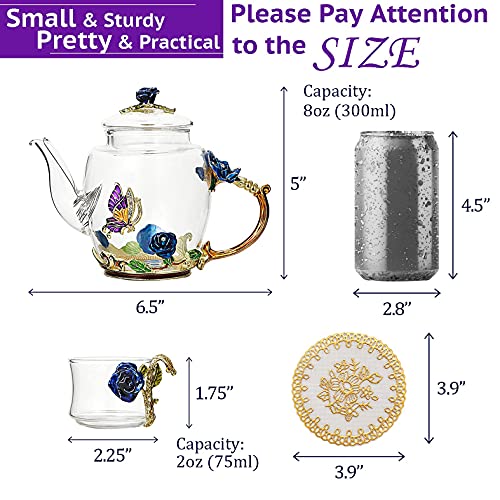 Pretty Glass Tea Sets For Women, Small Coffee Espresso Shot Tea Cups Of 4, Flower Teapot And Cup Set, Clear Tea Kettle, Fancy Tea Set For Adults Girls Kids Tea Party, Gift For Women Mom Wife Christmas #TOP5