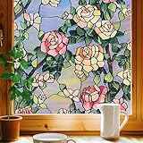 Dekorfolie Fensterfolie 3D Buntglas Fensterfolie, Fenster Sichtschutz Folie fensterfolie bunt für Haustür, Haus, Sonnenschutz, Hitzekontrolle, statisches Kleben,Das Biest Rose 44x120CM