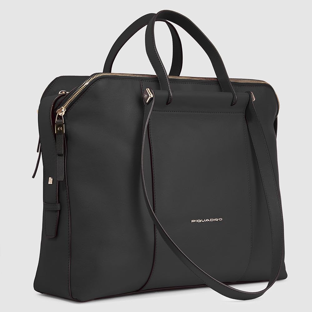PIQUADRO Circle - Carpeta (40 cm), Negro, 40 cm | Material reciclado, Compartimento laptop acolchado, Bolsillos internos, Oficina, Uso diario
