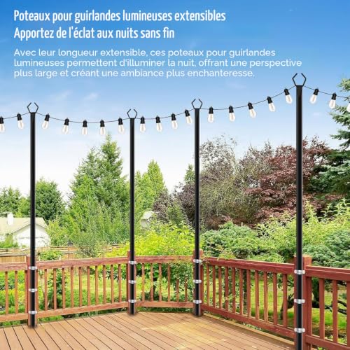 gresonic Poteau d'éclairage pour terrasse - 4 paquets de 3m pour l'extérieur Poteau d'éclairage en acier pour la décoration extérieure du jardin, de l'arrière-cour (Paquet de 4) – vue 7