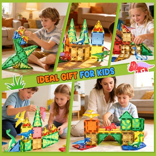 Image of Coodoo Dinosaur Toys Magnetic Tiles - Magnet Building Blocks for Toddler Kids Toys STEM Sensory Outdoor Toy for 3+ Year Old Boys and Girls, Dinosaur World Creative Games Kids