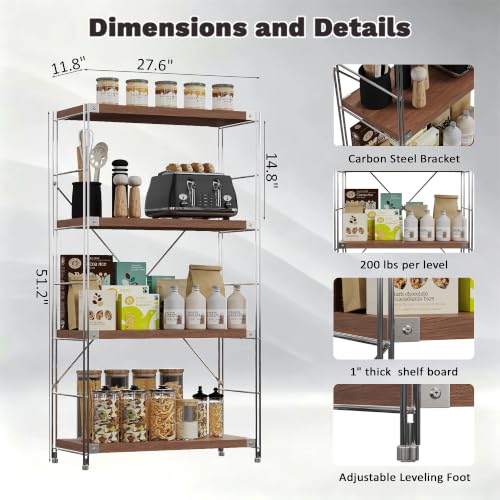 Image of 4-Tier Industrial Bookshelf, Wood and Metal Shelf Unit, Storage Bookcase