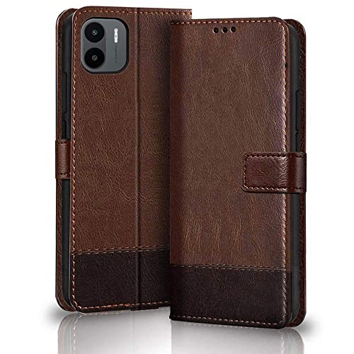 TheGiftKart Flip Back Cover Case for Mi Redmi A2 | Dual-Color Leather Finish | Inbuilt Stand & Pockets | Wallet Style Flip Back Case Cover for Mi Redmi A2 (Brown & Coffee)- Best and cheap mobile covers in India
