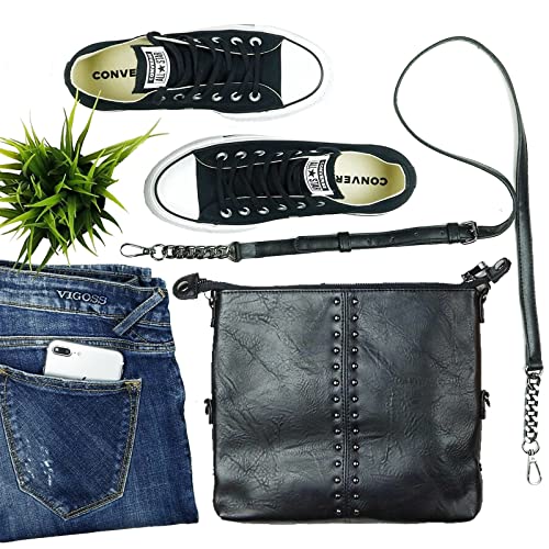 K&Bo Stevie Women’s Studded Chain Crossbody Handbag Purse, Rocker Chic Boho Medium, Converts to Clutch Bag, Lightweight4