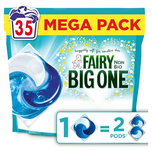 Fairy Non Bio The Big One PODS®, Washing Liquid Laundry Detergent Capasules, 35 Washes, 2X Stain Removal, Huggably Soft For Sensitive Skin