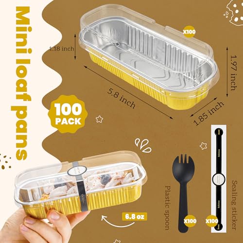 Image of NPLUX Loaf Pans with Lids, 100 Pack Gold 6.8oz for Dessert Displays | Works for sweet bites, savory samples, dips and layered cups; single-base workflow helps limit dish handling.