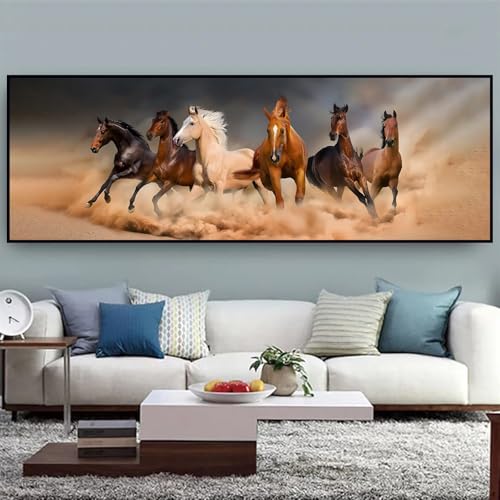 Poster sur toile de cheval noir et doré tableau panoramique moderne de 30x90