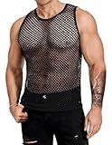 COOFANDY Mesh Shirt Men Fishnet Tank Top Casual Hollow Out T Shirt Vacation Shirts Sleeveless Gym Workout Muscle Vest Black