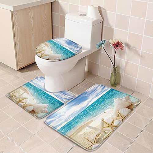 LEOSUCRE Badematte, 3-teiliges Badezimmerteppich-Set, Strand-Badezimmerteppiche, rutschfeste Konturmatte und WC-Deckelbezug, saugfähiger Muschelteppich, Badematte, weicher Strand-Badezimmer-Set – Bild 5