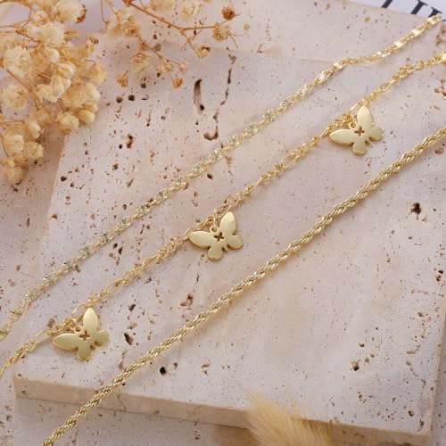 Image of Rotnso Anklets for Women 14K Gold Silver Plated Ankle Bracelets Trendy Waterproof Boho Anklets Set Adjustable Dainty Cute Diamond Beaded Heart Non Tarnish Summer Beach Jewelry Gift