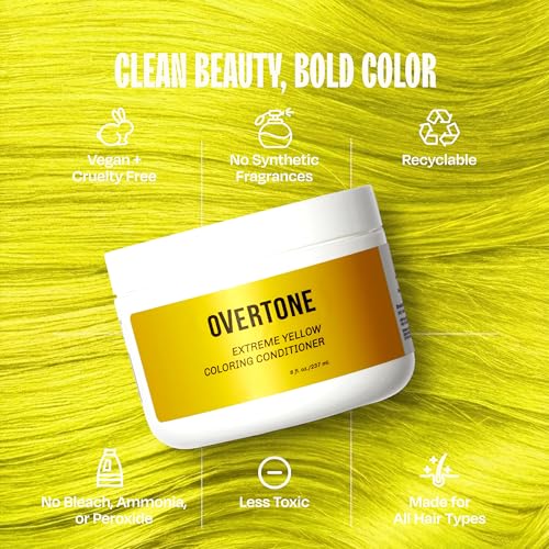 Image of Overtone Semi Permanent Hair Color Conditioner, Extreme Yellow, 8 oz, Nourishing, Damage-Free, Color Depositing Mask for All Hair Types with Shea Butter & Coconut Oil, Vegan & Cruelty-Free