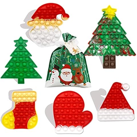 cykapu 6Pc Christmas Poppet Fidget Toy, Silicone Rainbow Push Pop up Fidget Toys Pack, Bubble Popping Fidget Toys Set for Gift, Kids & Adults, ADHD, Anxiety, Stress Relief Cover