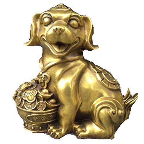 Chien en cuivre Feng Shui et corne d'abondance en pur laiton pour décoration de maison